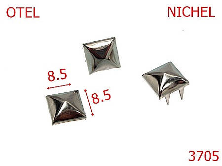 Accesorii metalice pentru marochinarie - 3705/ORNAMENT PIRAMIDAL-8.5-mm---nichel--AK21-Z 22-1A2--
