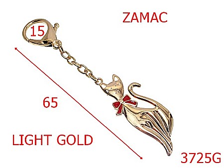 Accesorii metalice pentru marochinarie - 3725G/BRELOC PISICA-65-mm---gold light---13D16--