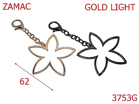 Accesorii metalice pentru marochinarie - 3753G/BRELOC ORNAMENT FLOARE-62-mm---gold light---13C18--
