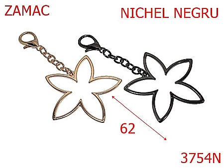 Accesorii metalice pentru marochinarie - 3754N/BRELOC ORNAMENT FLOARE-62-mm---nichel negru---13E18/13D16--