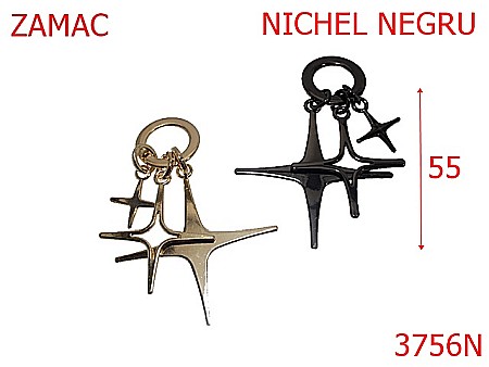 Accesorii metalice pentru marochinarie - 3756N/BRELOC ORNAMENT STELUTE-55-mm---nichel negru---13D17--
