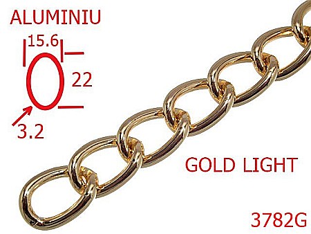 Lant poseta aluminiu - 3782G/LANT ALUMINIU-15.6-mm-3.2-gold light---13H14--