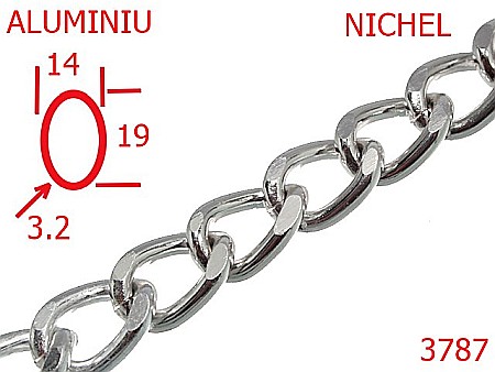 Lant poseta aluminiu - 3787/LANT ALUMINIU-14-mm-3.2-nichel---14G16--