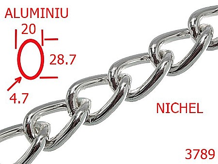 Lant poseta aluminiu - 3789/LANT ALUMINIU-20-mm-4.7-nichel---13L17/14G17--