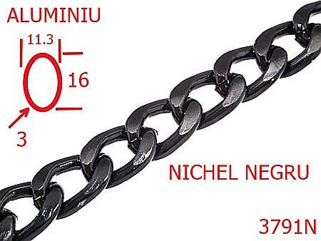 Lant poseta aluminiu - 3791N/LANT ALUMINIU-11.3-mm-3-nichel negru---13J1--