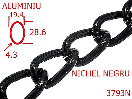 Lant poseta aluminiu - 3793N/LANT ALUMINIU-19.4-mm-4.3-nichel negru---13J18/13J17--