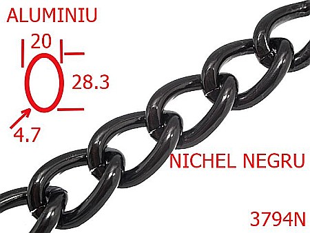 Lant poseta aluminiu - 3794N/LANT ALUMINIU-20-mm-4.7-nichel negru---13J16/14H15--