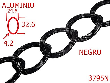 Lant poseta aluminiu - 3795N/LANT ALUMINIU-24.6-mm-4.2-nichel negru---13K16/13K17--