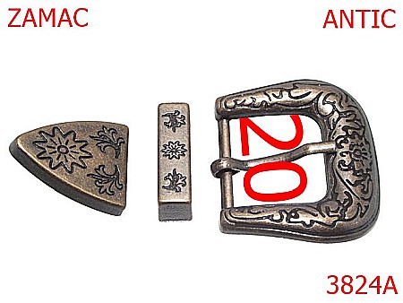 Accesorii metalice pentru marochinarie - 3824A/CATARAMA 3 ELEMENTE -20-mm---antic---14B14/14B15/14A15--