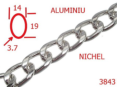 Lant poseta aluminiu - 3843/LANT-14-mm-3.7-nichel---13L13--