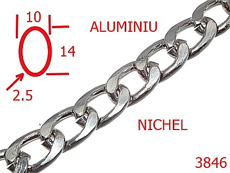 Lant poseta aluminiu - 3846/LANT-10-mm-2.5-nichel---13L15--