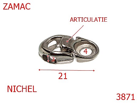 Accesorii metalice pentru marochinarie - 3871/RAMBO ARTICULAT ---mm---nichel-15A1--13D14--