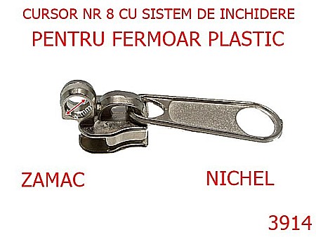Cursori fermoar - 3914/CURSOR NR 8 PT PLASTIC CU SIST DE INCHIDERE-NO 8----nichel-----