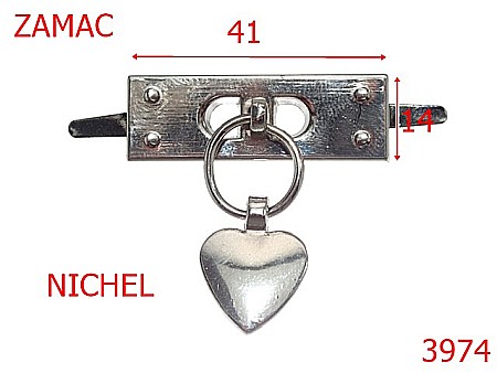 Accesorii metalice pentru marochinarie - 3974/ORNAMENT INIMIOARA-41-mm---nichel-----