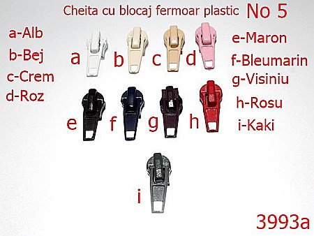 Cursori fermoar - 3993a/CURSOR CU BLOCAJ FERMOAR PLASTIC-NO 5-mm---alb-----