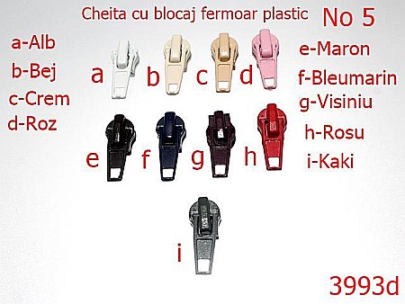 Cursori fermoar - 3993d/CURSOR CU BLOCAJ FERMOAR PLASTIC-NO 5-mm---ROZ-----