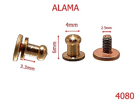 Accesorii metalice pentru marochinarie - 4080/CIUPERCUTA OPRITOARE-4-mm---alama-AJ23----