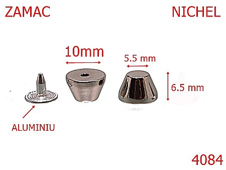 Accesorii metalice pentru marochinarie - 4084/ORNAMENT TRONCONIC-10-mm---nichel-AF15-AF16-AF19--7G5--