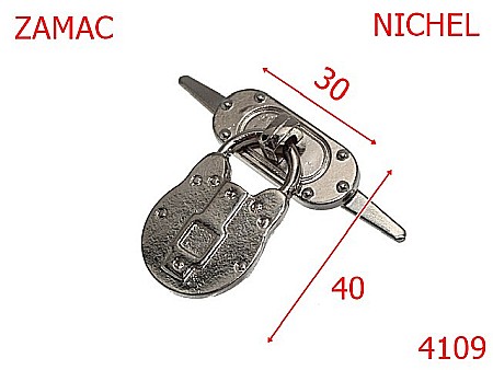 Accesorii metalice pentru marochinarie - 4109/ORNAMENT LACATEL-30-mm---nichel-15A2----