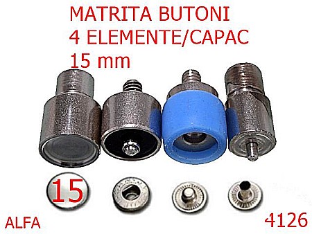 Utilaje - 4126/MATRITA BUTONI 4 ELEMENTE/ALFA-15-mm---nichel-----