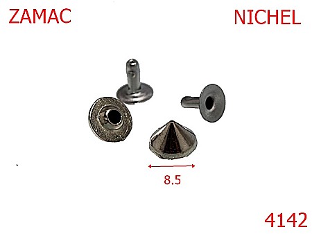 Accesorii metalice pentru marochinarie - 4142/ORNAMENT  CONIC-8.5-mm---nichel---AL24/AK24/AL9/AL10--
