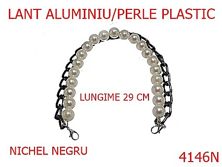 Lant poseta aluminiu - 4146N/LANT ORNAMENTAT CU PERLE-29-cm---nichel negru-----