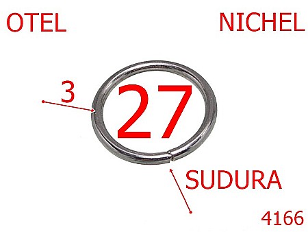 Inele sudate - 4166/Inel rotund sudat marochinarie harnasament-27-mm-otel-3-nichel-----