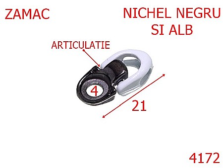 Accesorii metalice pentru marochinarie - 4172/Carlig siret articulat  inchis ---mm-zamac---negru si alb-21 D 2----