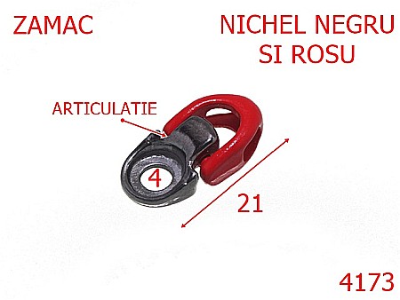 Accesorii metalice pentru marochinarie - 4173/Carlig siret articulat  inchis ---mm-zamac---negru si rosu-21 D 2----
