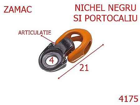 Accesorii metalice pentru marochinarie - 4175/Carlig siret articulat  inchis ---mm-zamac---negru si portocaliu-21 D 3----