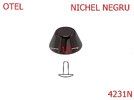 Picioruse fund - 4231N/Picior  tronconic cu rivet metalic-12-mm-otel--nichel negru-----