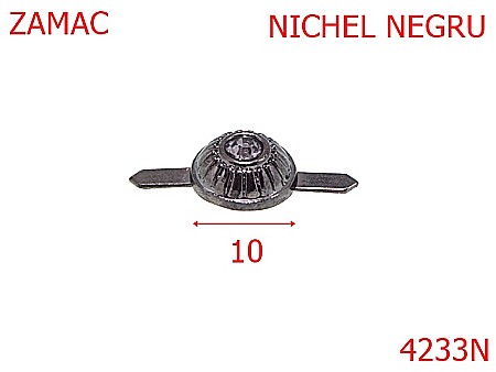 Accesorii metalice pentru marochinarie - 4233N/Ornament marochinarie  cu piatra-10-mm-zamac--nichel negru-21 B 12----