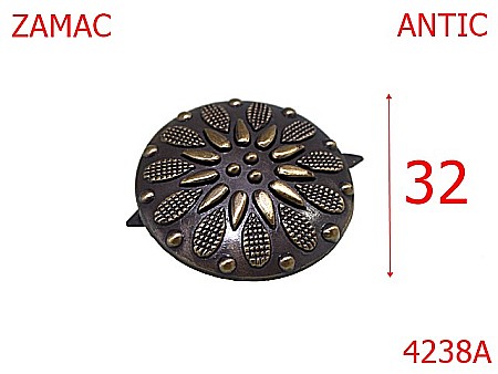 Accesorii metalice pentru marochinarie - 4238A/Ornament rotund pentru marochinarie incaltaminte-32-mm-zamac--antic-21 B 12----