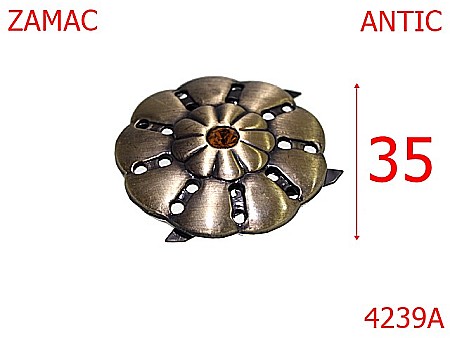 Accesorii metalice pentru marochinarie - 4239A/Ornament floare marochinarie sau incaltaminte-35-mm-zamac--antic-21 C 11----