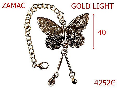 Accesorii metalice pentru marochinarie - 4252G/Ornament cu lant si fluture-40-mm-zamac--gold light-21 B 1----