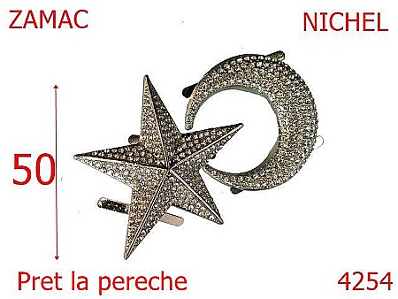 Accesorii metalice pentru marochinarie - 4254/Ornament incaltaminte  stea si luna -50-mm-zamac--nichel-21 C 12----