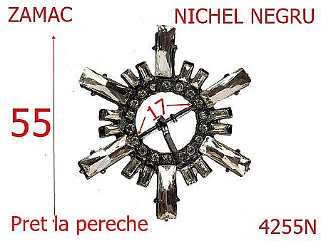 Accesorii metalice pentru marochinarie - 4255N/Catarama rotunda  cu pietre-17-mm-zamac--nichel negru-21 C 10----