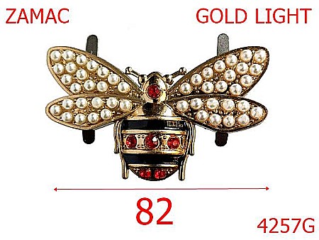 Accesorii metalice pentru marochinarie - 4257G/Ornament albina  perle si pietre-85-mm-zamac--gold light-21 A 12-21 A 13---