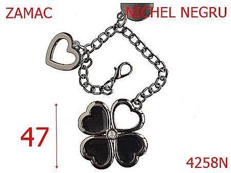 Accesorii metalice pentru marochinarie - 4258N/Ornament cu lant si  trifoi-47-mm-zamac--nichel negru-21 B 7----