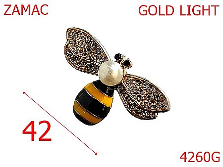 Accesorii metalice pentru marochinarie - 4260G/Ornament libelula cu perla-42-mm-zamac--gold light-----