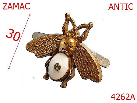 Accesorii metalice pentru marochinarie - 4262A/Ornament albina cu perla alba-30-mm-zamac--antic-15A8----
