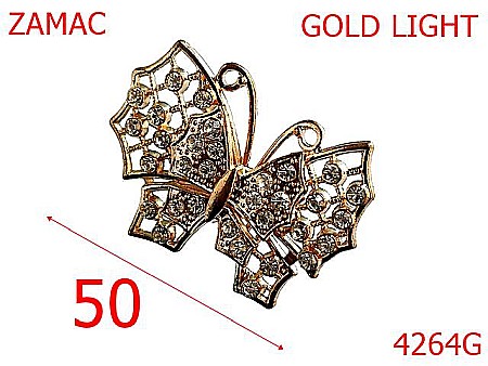Accesorii metalice pentru marochinarie - 4264G/Ornament fluture cu pietre -50-mm-zamac--gold light-21 C 6----