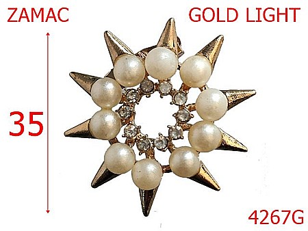 Accesorii metalice pentru marochinarie - 4267G/Ornament cu perle si pietre-35-mm-zamac--gold light-15A8----