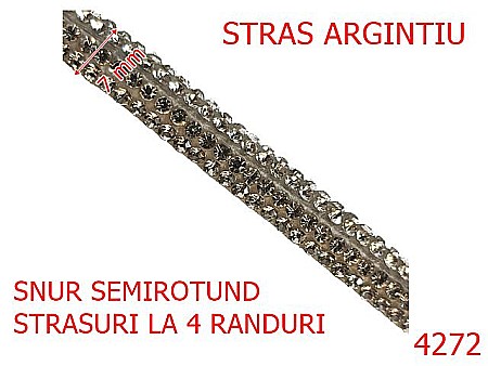 Snur textil - 4272/Snur semirotund cu 4 randuri de pietre-7-mm-textil si cristale--nichel-----