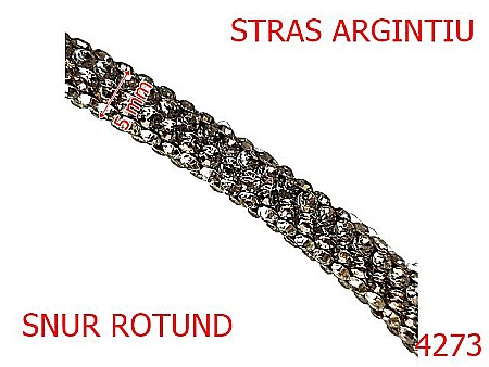 Snur textil - 4273/Snur rotund cu pietre-5-mm-plastic si cristale--nichel-----