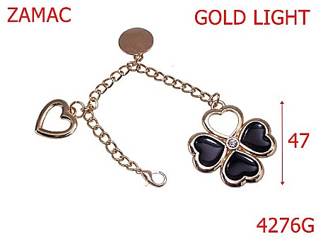 Accesorii metalice pentru marochinarie - 4276G/Ornament cu lant si  trifoi-47-mm-zamac--gold light-21 B 7----