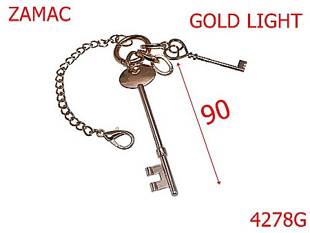 Accesorii metalice pentru marochinarie - 4278G/Ornament cu lant si chei -90-mm-zamac--gold light-21  B  8----