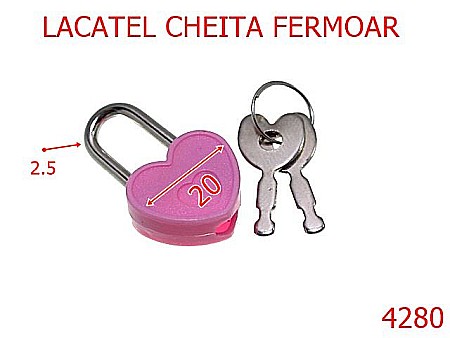 Diverse - 4280/Lacatel fermoar cu cheita---plastic si metal--roz-21 B 13----