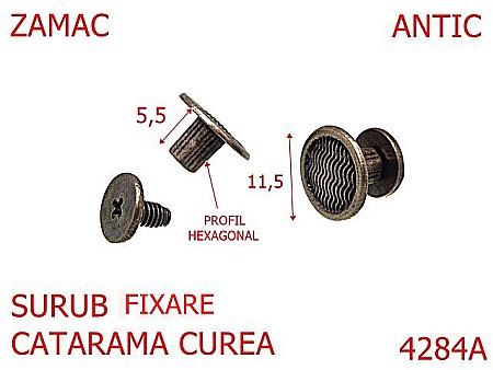 Suruburi fixare - 4284A/Surub fixare catarama profil hexagonal-11.5-mm-zamac--antic-Z 27----