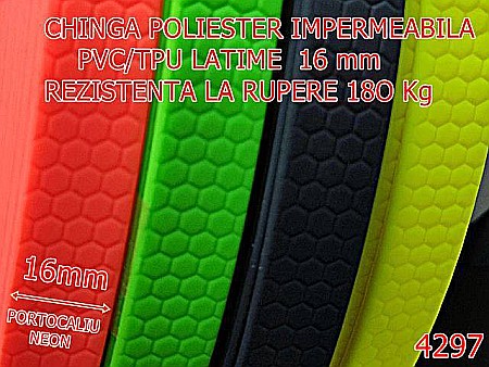 Chinga - 4297/Chinga poliester impermeabila tip biothane-soft-16-mm-pvc-tpu--portocaliu-neon-----
